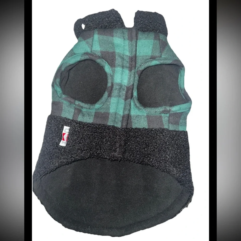Dog Fleece Coat Green-Black Plaid Medium